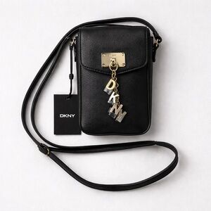 DKNY Black Leather Crossbody with Gold Details